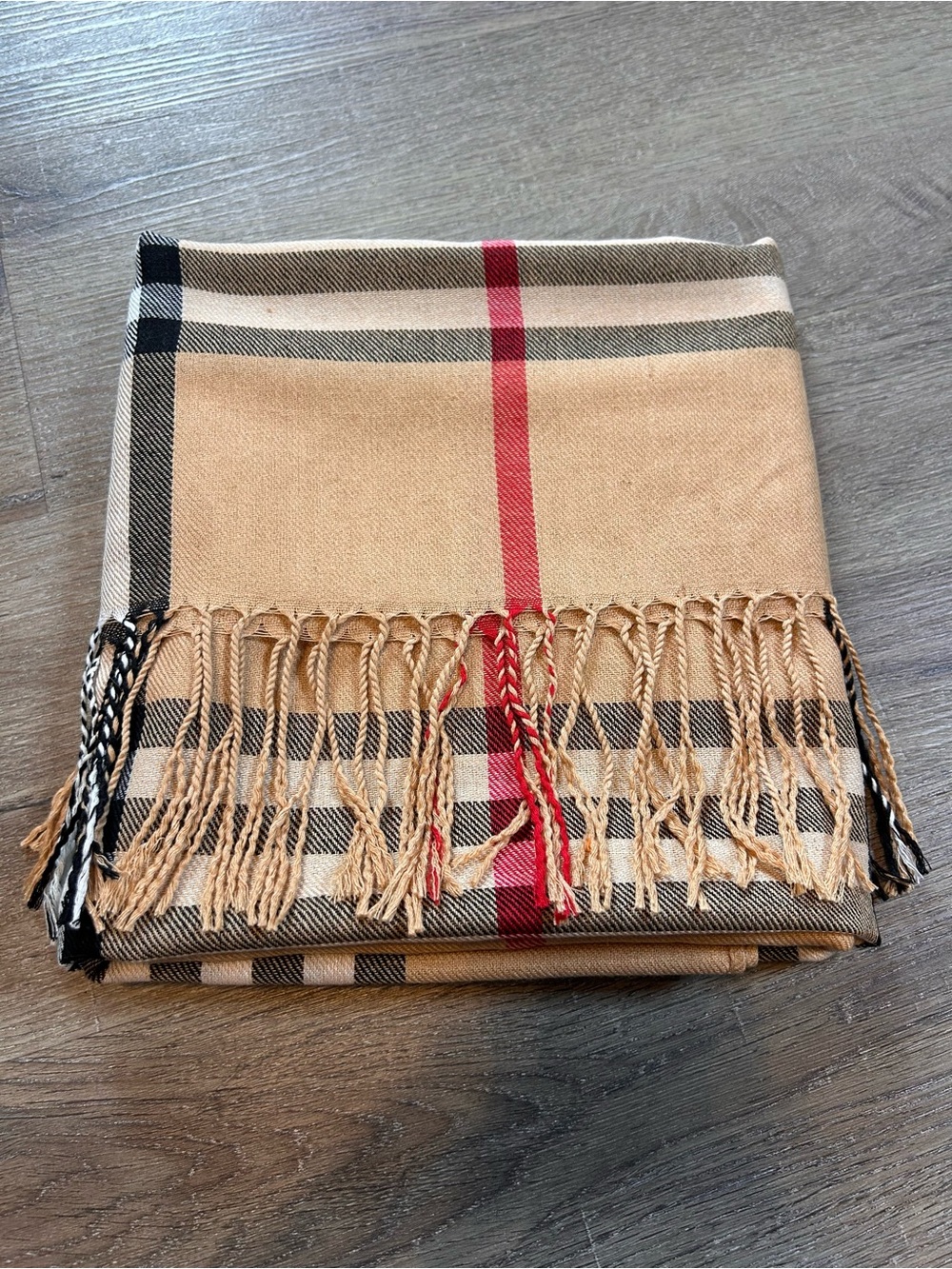 Pashmina Womens Plaid Pashmina Shawl Wrap Fringe Beige Tan Black Red